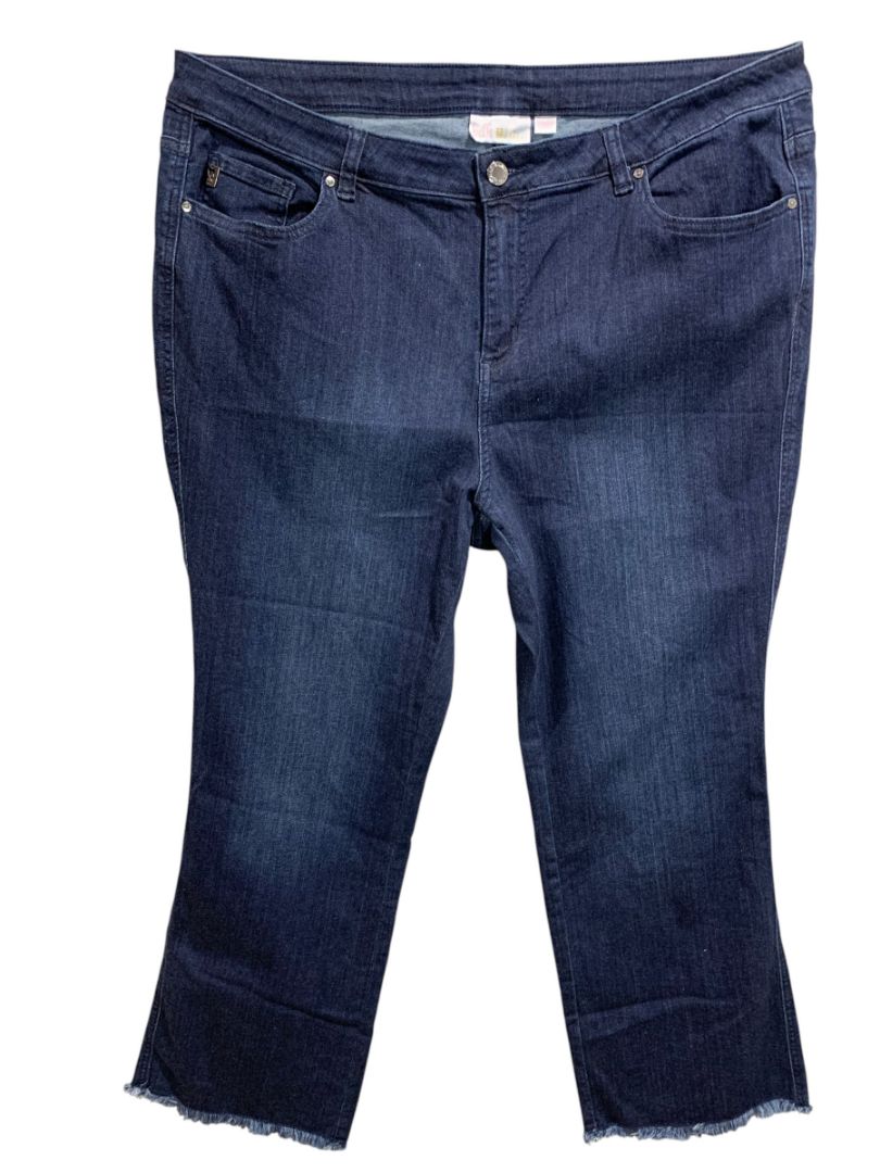 Size 20WP Belle by Kim Gravel Pull On Jeans Stretch Denim Raw Hem Womens Petite