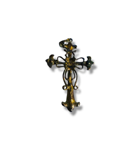 Vintage Silvertone Filigree Faux Turquoise Pendant 2.5"