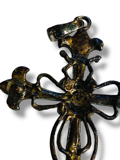 Vintage Silvertone Filigree Faux Turquoise Pendant 2.5"