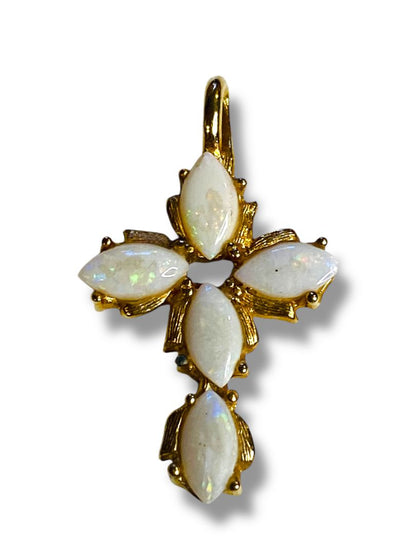 Goldtone Opal Pendant Cross Necklace 1.25" for Necklace