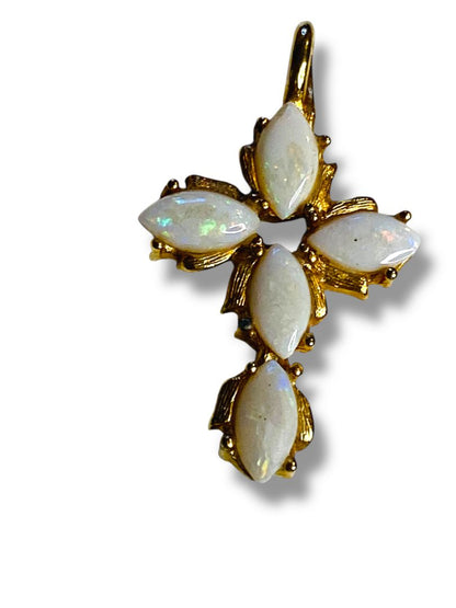 Goldtone Opal Pendant Cross Necklace 1.25" for Necklace