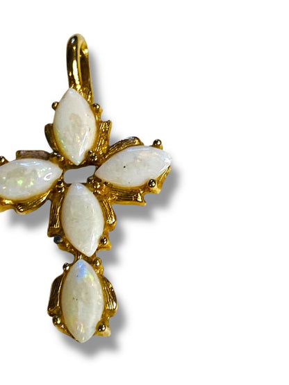 Goldtone Opal Pendant Cross Necklace 1.25" for Necklace