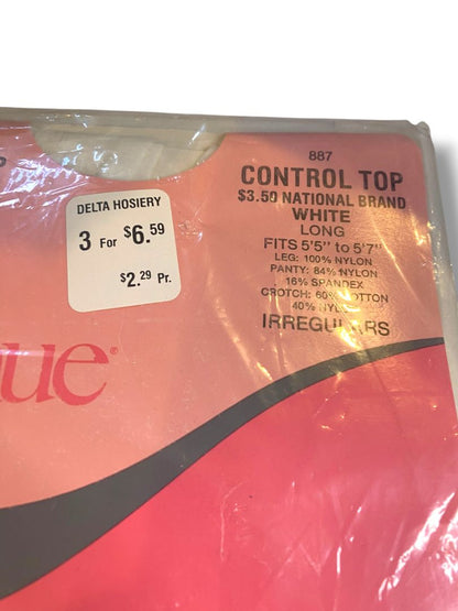 Vintage Park Avenue Long White Control Top Pantyhose Irregulars White 887