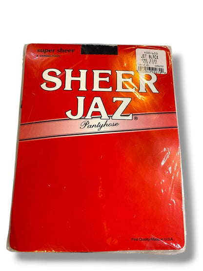 Vintage Sheer Jaz Pantyhose New Super Sheer Sandalfoot One Size Jet Black 400-603