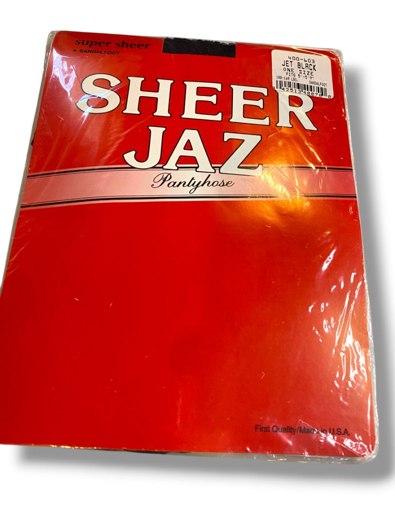Vintage Sheer Jaz Pantyhose New Super Sheer Sandalfoot One Size Jet Black 400-603
