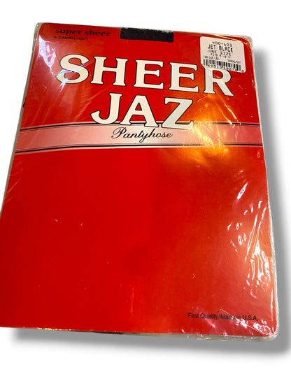 Vintage Sheer Jaz Pantyhose New Super Sheer Sandalfoot One Size Jet Black 400-603