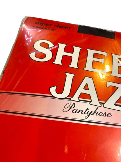 Vintage Sheer Jaz Pantyhose New Super Sheer Sandalfoot One Size Jet Black 400-603