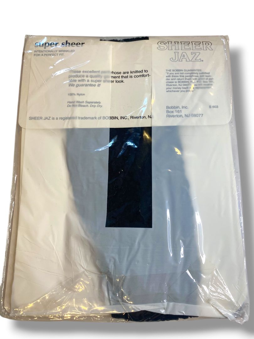 Vintage Sheer Jaz Pantyhose New Super Sheer Sandalfoot One Size Jet Black 400-603