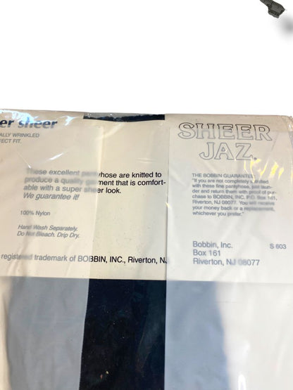 Vintage Sheer Jaz Pantyhose New Super Sheer Sandalfoot One Size Jet Black 400-603