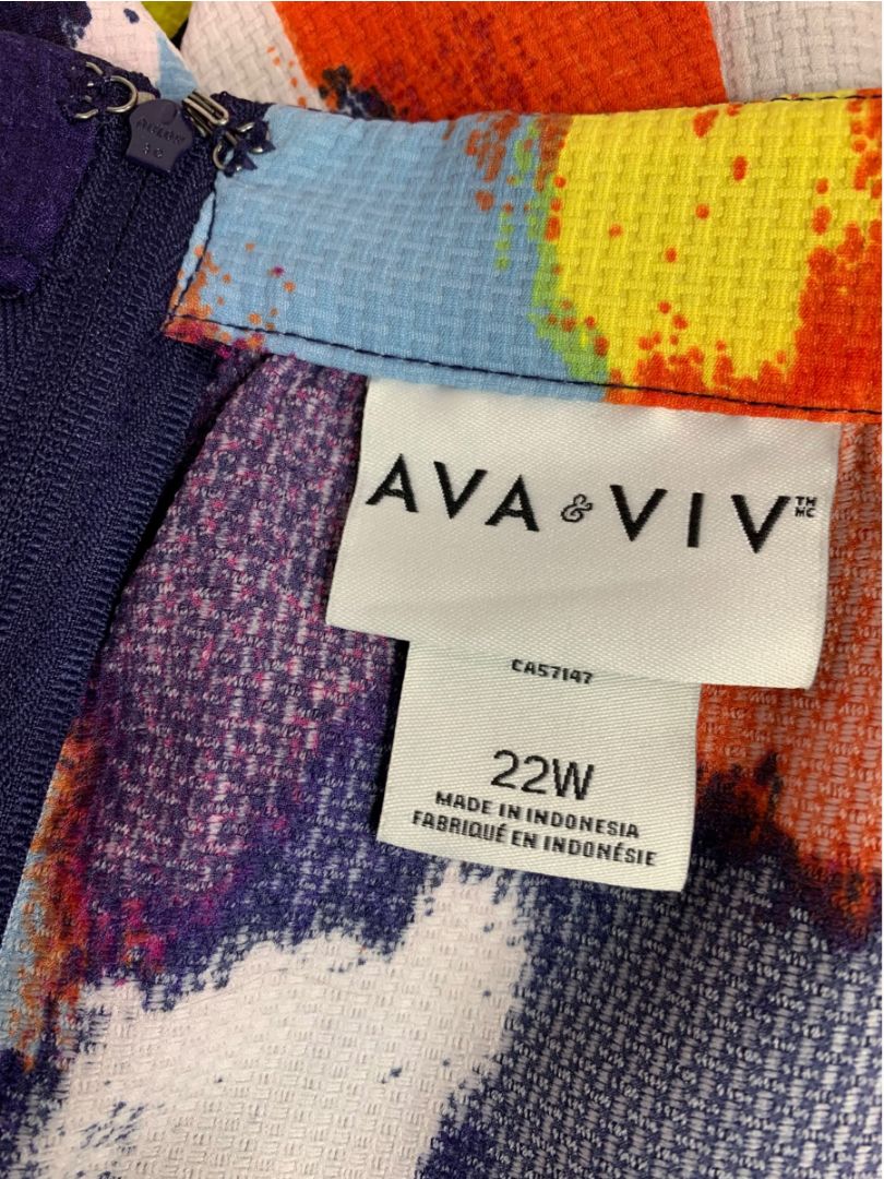 Size 22W Ava & Viv Flare Skirt Back Zip Multicolor Funky Abstract