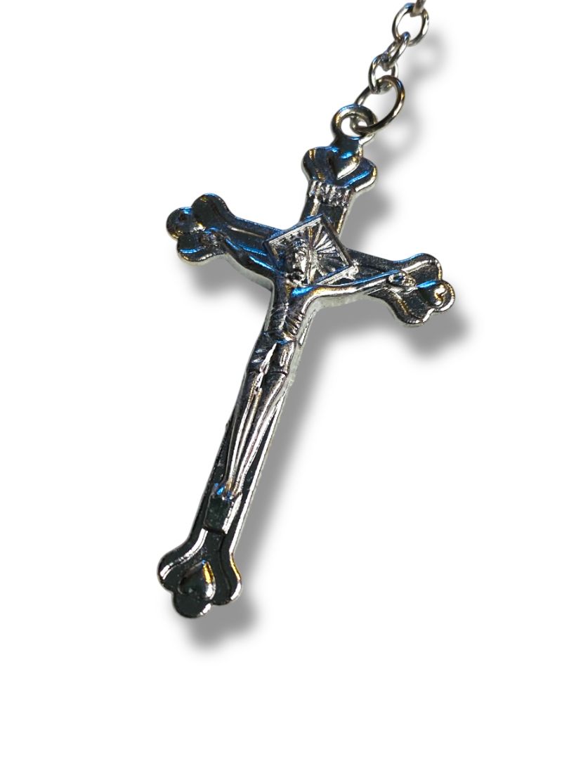 Red Silvertone Rosary Beads Necklace Catholic Religious Devotion