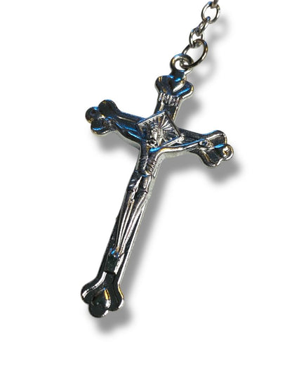 Red Silvertone Rosary Beads Necklace Catholic Religious Devotion