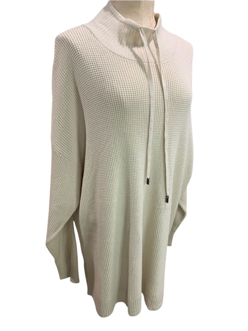 Size 3X Belle by Kim Gravel Tan Waffle Knit Drawstring Neck Tunic Sweater