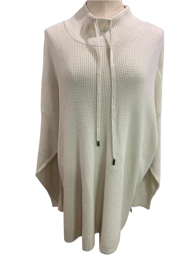 Size 3X Belle by Kim Gravel Tan Waffle Knit Drawstring Neck Tunic Sweater