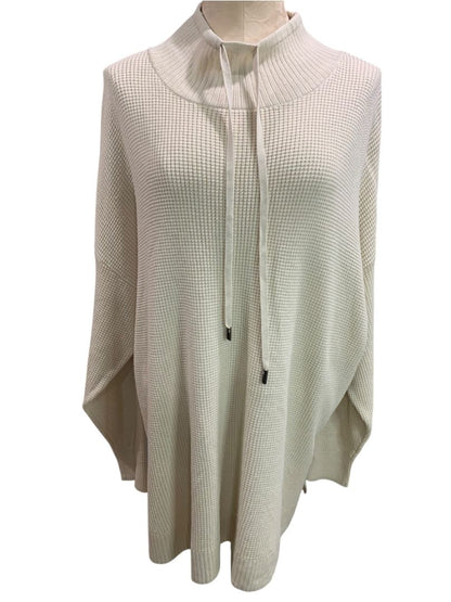 Size 3X Belle by Kim Gravel Tan Waffle Knit Drawstring Neck Tunic Sweater