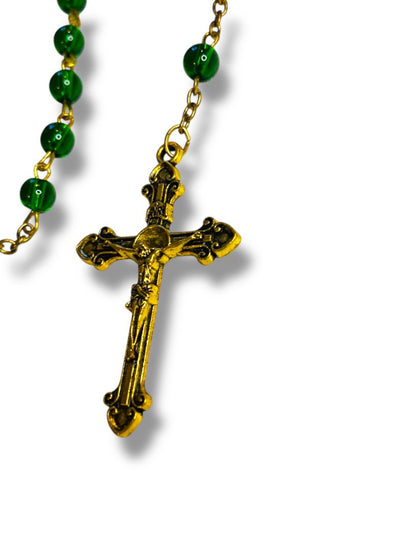 2019 America Needs Fatima Green Goldtone Rosary Beads Virgin Mary Medal