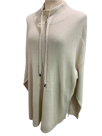 Size 3X Belle by Kim Gravel Tan Waffle Knit Drawstring Neck Tunic Sweater