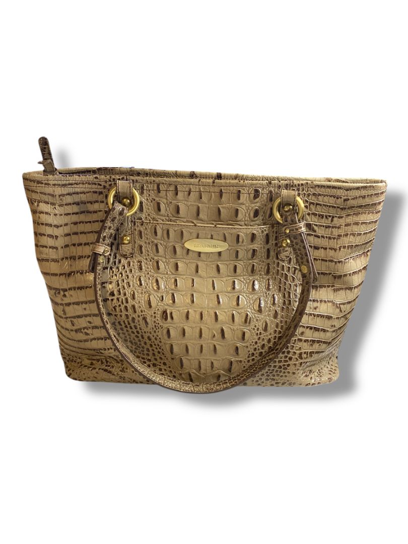Brahmin Brown Taupe Medium Handbag Vintage Tote Croc Embossed