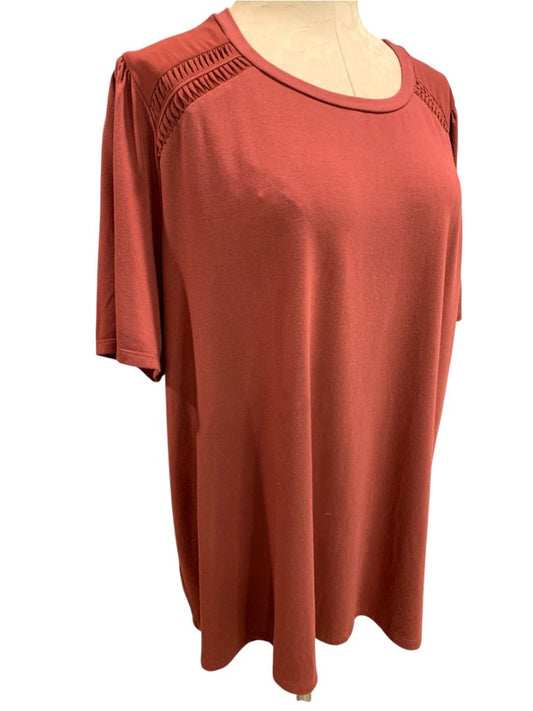 Size 3X Daniel Rainn Womens Burgundy Knit Mixed Fabric Shirt