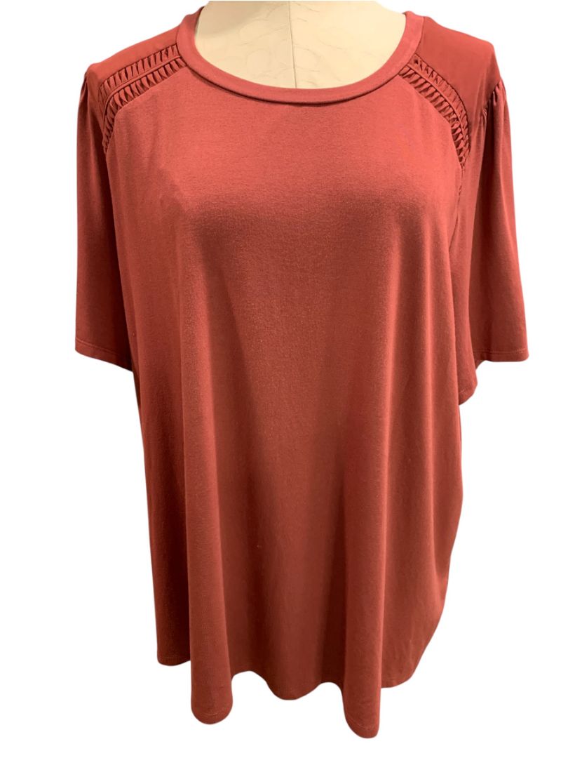 Size 3X Daniel Rainn Womens Burgundy Knit Mixed Fabric Shirt