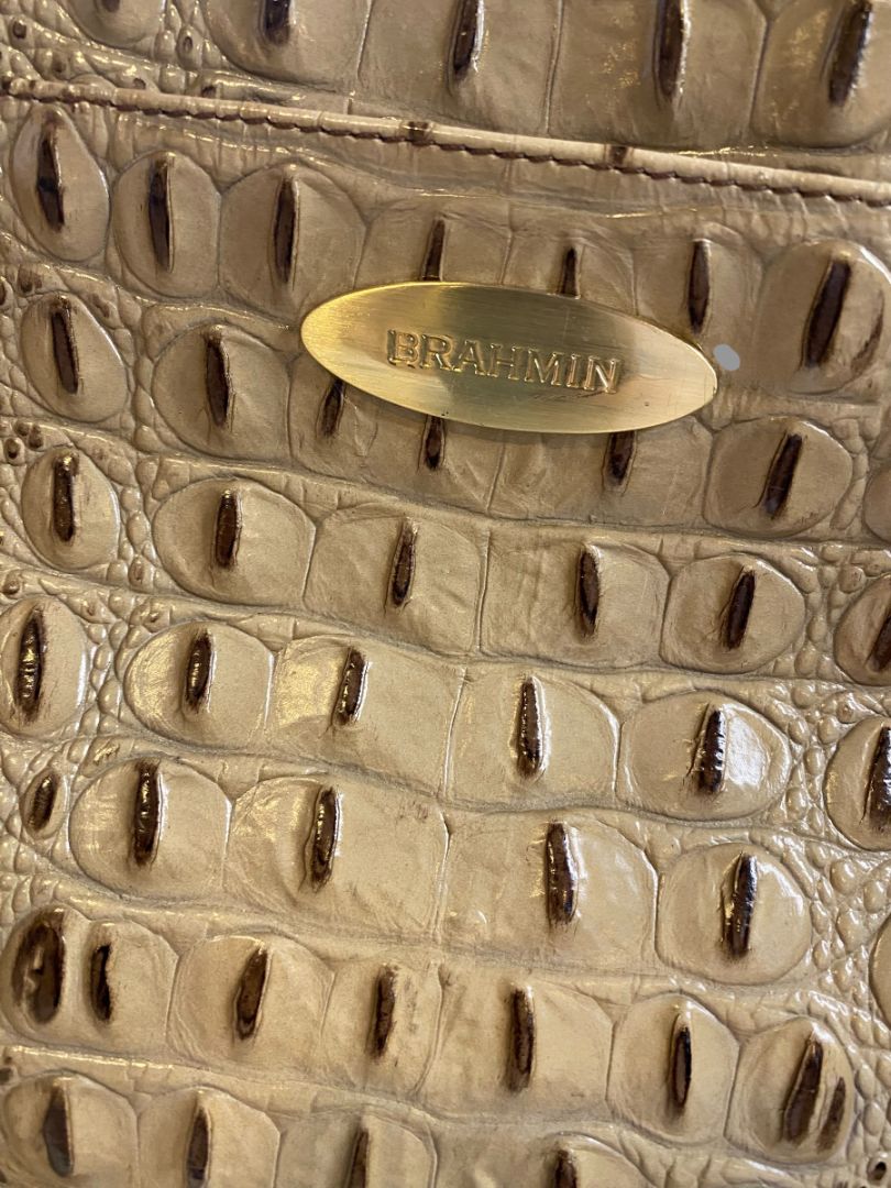 Brahmin Brown Taupe Medium Handbag Vintage Tote Croc Embossed