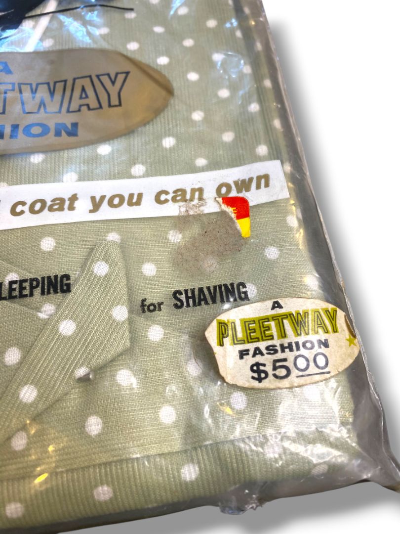 Vintage Pleetway New Mens One Size Shaving Toga Robe Pockets Green Polka Dot