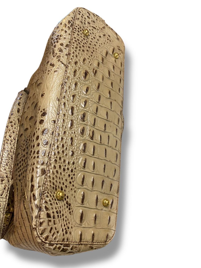 Brahmin Brown Taupe Medium Handbag Vintage Tote Croc Embossed