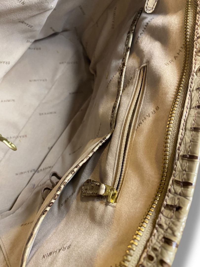 Brahmin Brown Taupe Medium Handbag Vintage Tote Croc Embossed