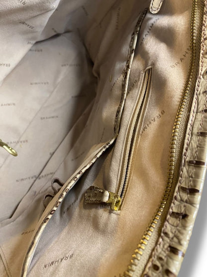 Brahmin Brown Taupe Medium Handbag Vintage Tote Croc Embossed