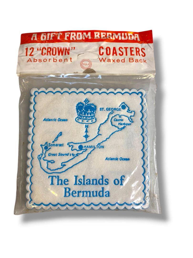 Vintage New Souvenir Pack of 12 Coasters The Islands of Bermuda Was Backed