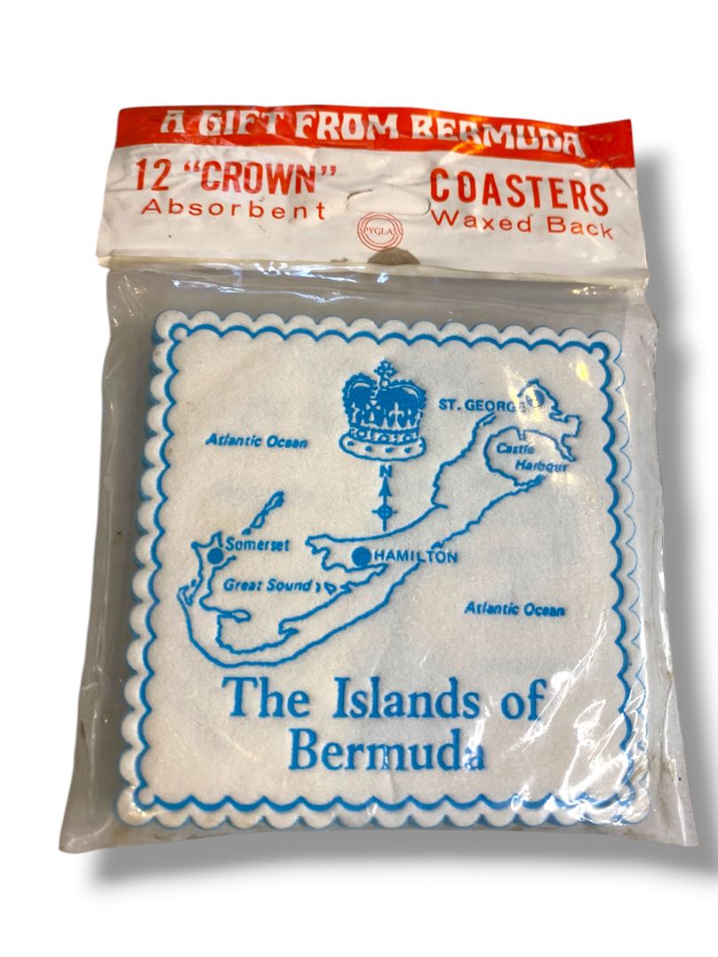 Vintage New Souvenir Pack of 12 Coasters The Islands of Bermuda Was Backed