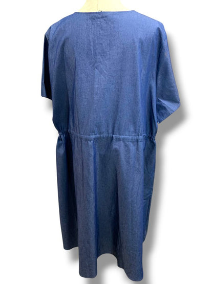 4X Agnes Orinda Plus Size Denim Jean Dress Drawstring Waist V-Neck Pockets