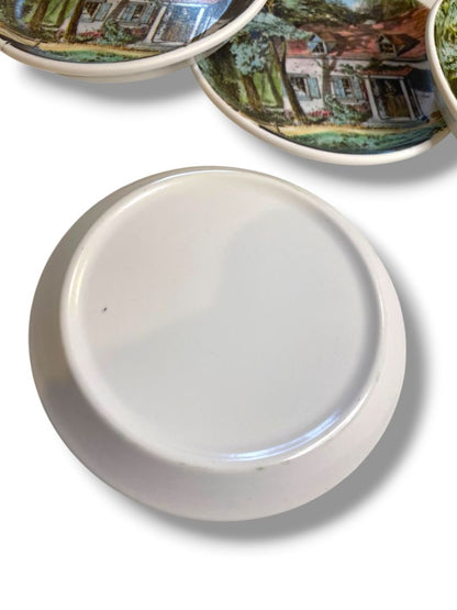 Set of 4 Vintage Melamine Drink Coasters Woman in Cottage 4" Diameter