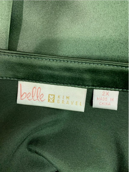Size 2X Belle by Kim Gravel Forest Green Satin Blouse V-Neck Pullover