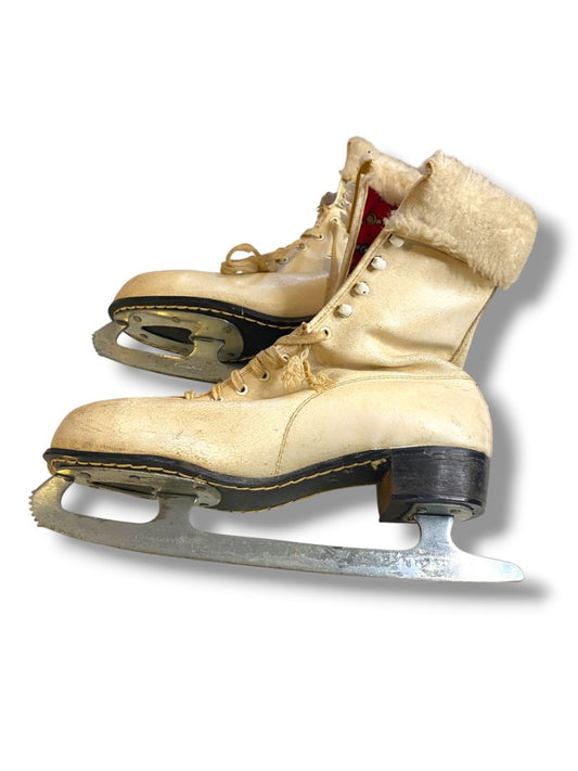 Vintage Canadian Rocket Ice Skates Decor Sports Fur Trim Red Interior Adult