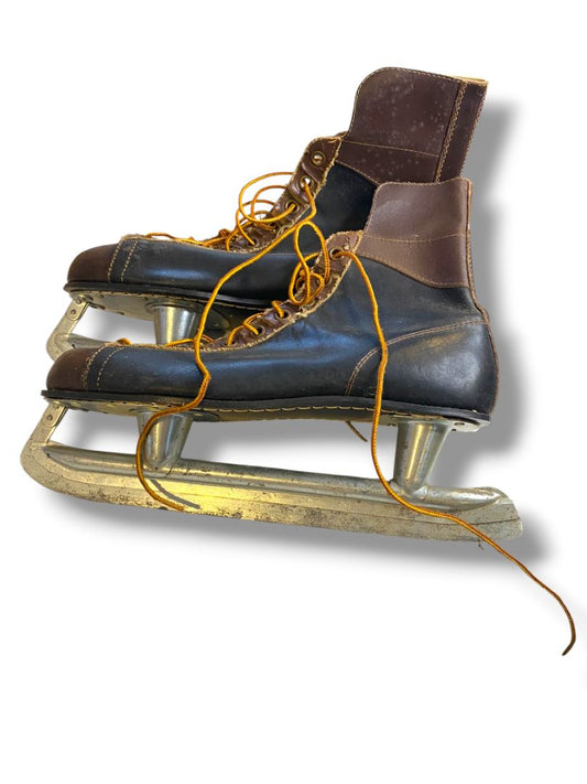 Vintage Mens Black Brown Leather Ice Skates for Decor Only