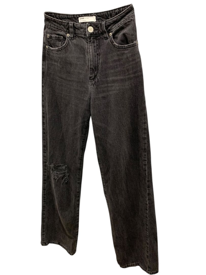 Size 00 (23) Garage Denim Womens Black Wide Leg Jeans Distressed