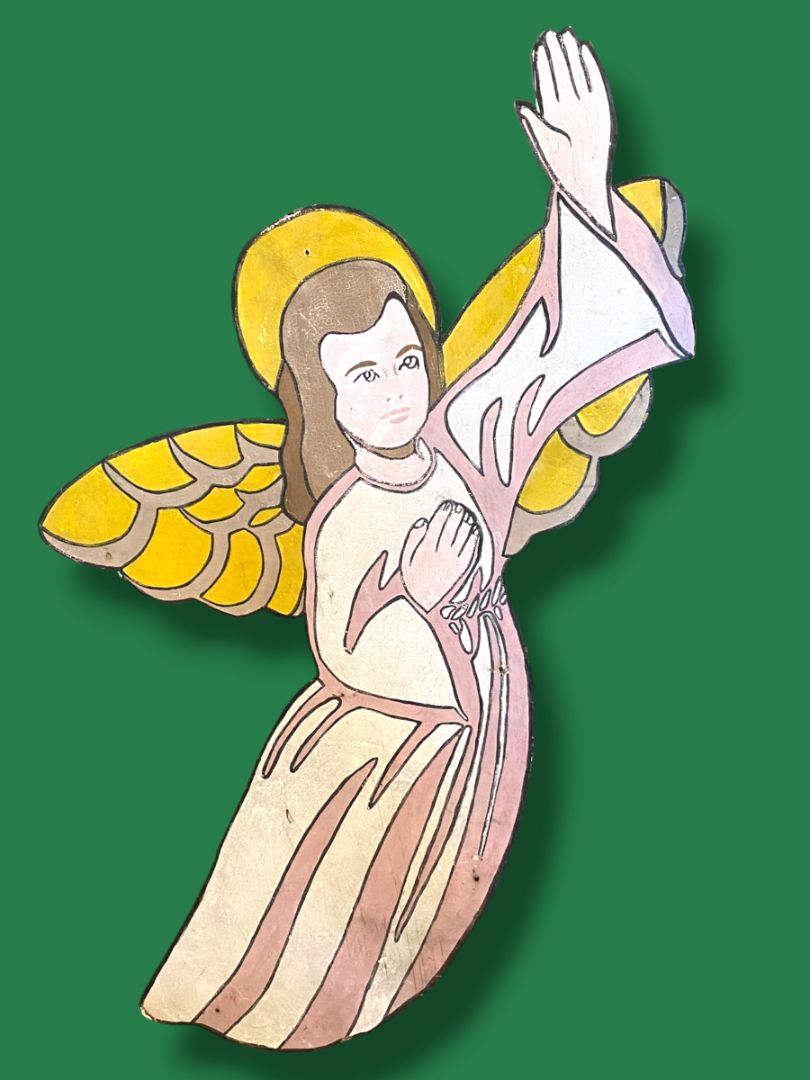 Vintage Large Wooden Wall Hanging Painted Angel Nativity Indoor Outdoor 45"h x 28"w