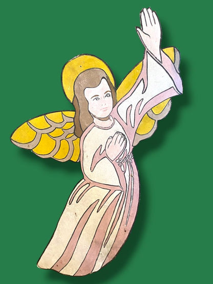 Vintage Large Wooden Wall Hanging Painted Angel Nativity Indoor Outdoor 45"h x 28"w