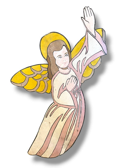 Vintage Large Wooden Wall Hanging Painted Angel Nativity Indoor Outdoor 45"h x 28"w