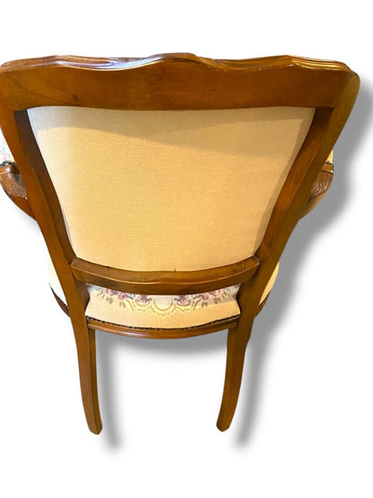 Vintage French Provincial Armchair Louis XV Style Tapestry Fauteuil Carved Wood Accent