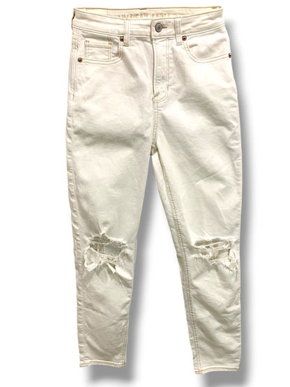 Size 0 American Eagle Womens White Stretch Jeans Distressed Denim