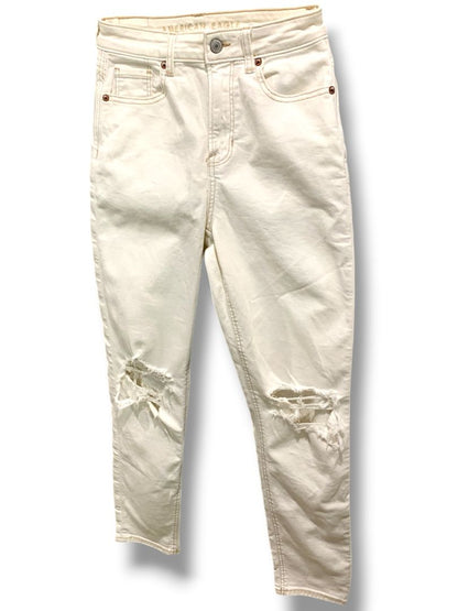Size 0 American Eagle Womens White Stretch Jeans Distressed Denim