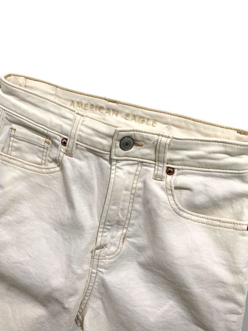 Size 0 American Eagle Womens White Stretch Jeans Distressed Denim