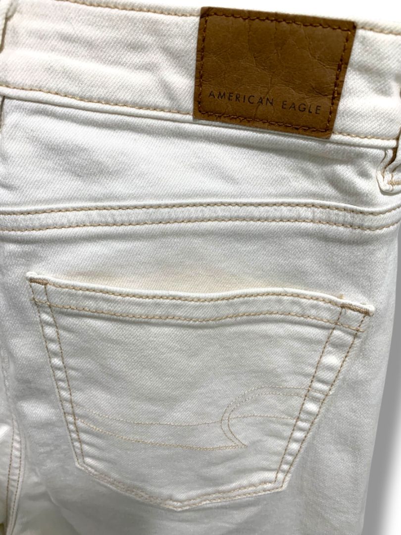 Size 0 American Eagle Womens White Stretch Jeans Distressed Denim