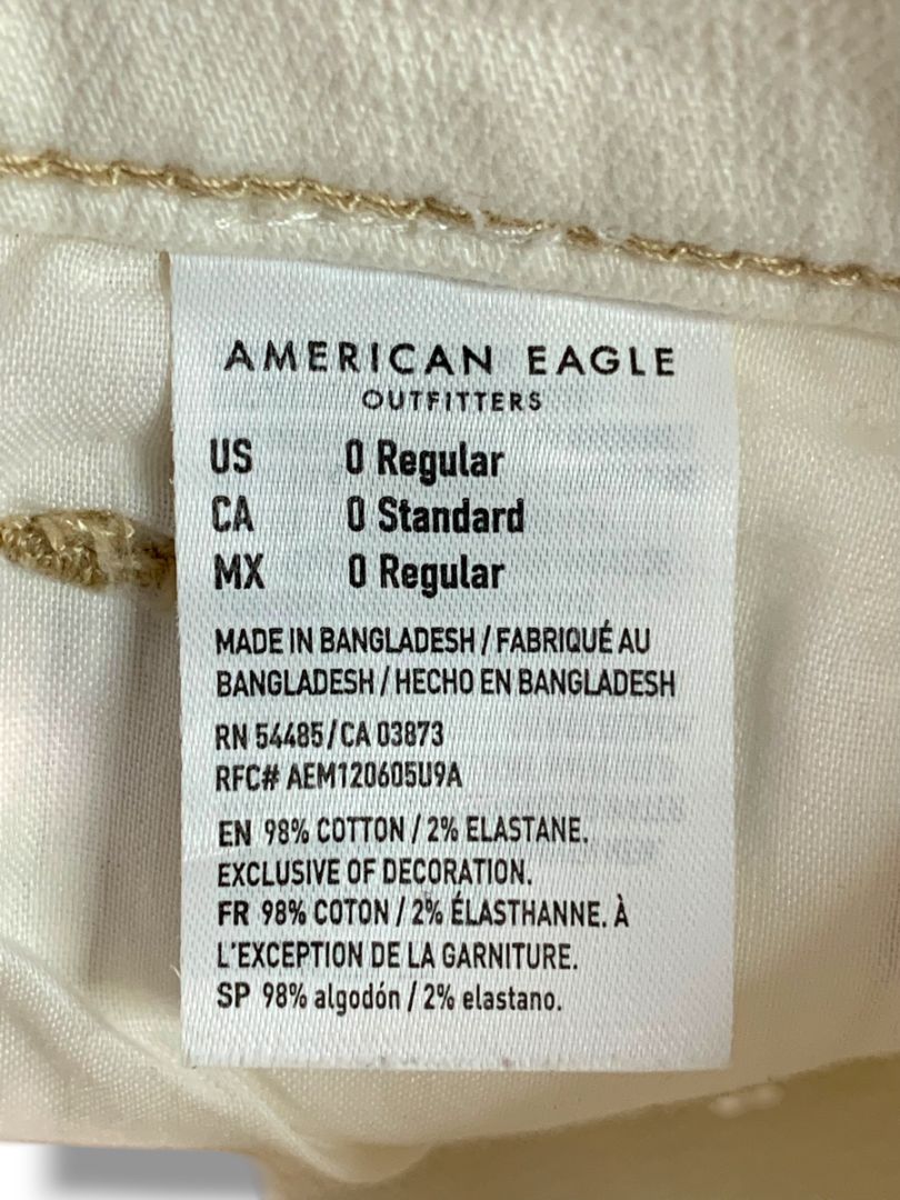 Size 0 American Eagle Womens White Stretch Jeans Distressed Denim