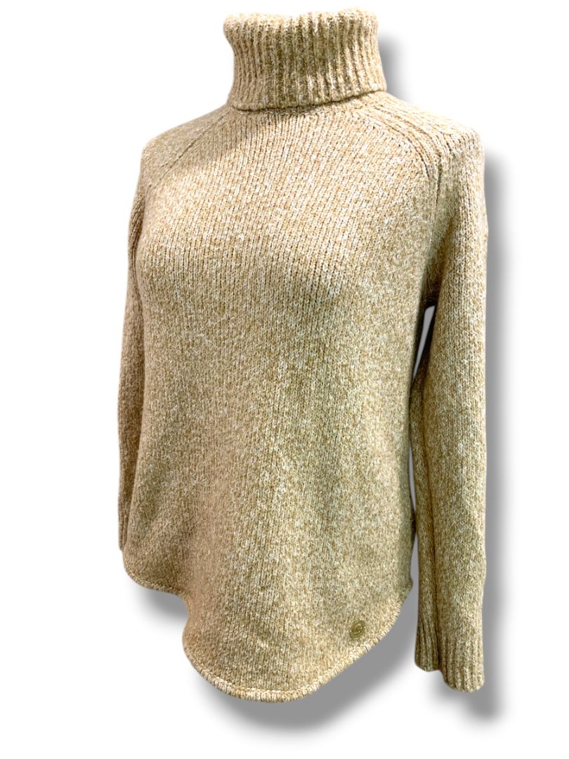 Medium Michael Kors Womens Tan Marled Knit Turtleneck Sweater