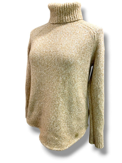 Medium Michael Kors Womens Tan Marled Knit Turtleneck Sweater