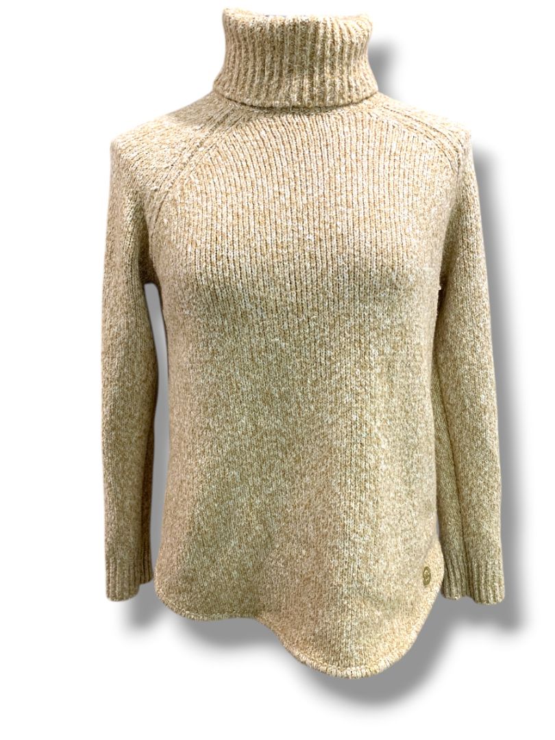 Medium Michael Kors Womens Tan Marled Knit Turtleneck Sweater