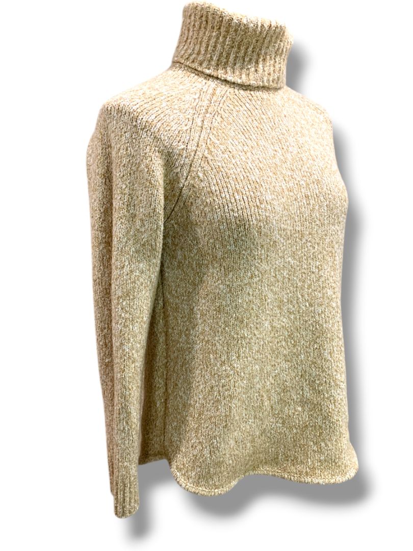 Medium Michael Kors Womens Tan Marled Knit Turtleneck Sweater